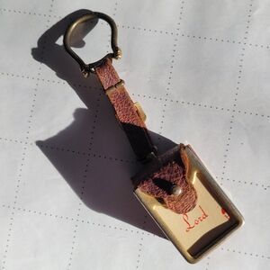 Vintage Miniature Deck Of Cards Leather Keychain Fob Brass Frame Italian Leather